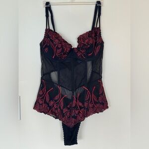 Elegant Black and Red New Lace Bodysuit